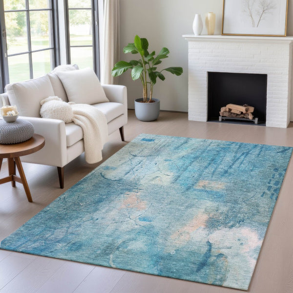 HomeRoots 10' Blue and Beige Abstract Area Rug - Stylish, Washable, Durable for Indoor & Outdoor Use, 10'x14' 629730