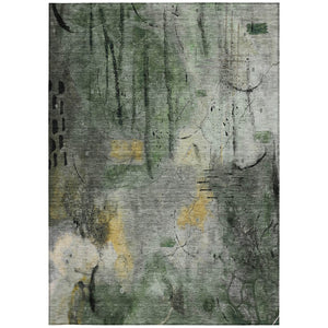 HomeRoots 5' Modern Pewter and Gold Abstract Area Rug - Washable Indoor/Outdoor Design for Versatile Spaces 629732