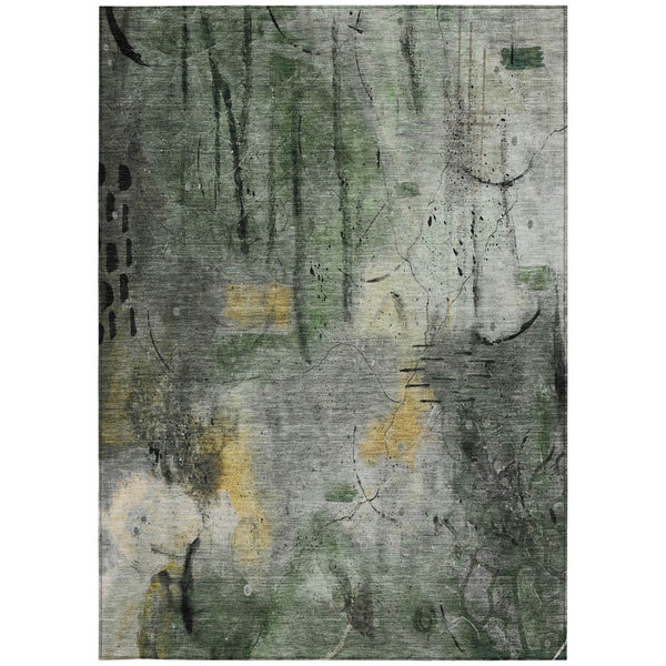 HomeRoots 5' Modern Pewter and Gold Abstract Area Rug - Washable Indoor/Outdoor Design for Versatile Spaces 629732