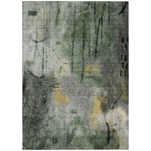 HomeRoots 5' Modern Pewter and Gold Abstract Area Rug - Washable Indoor/Outdoor Design for Versatile Spaces 629732