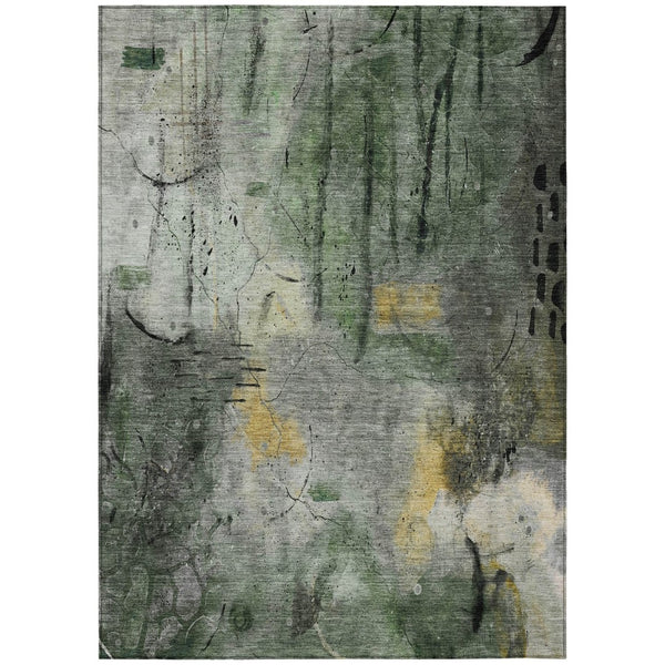 HomeRoots 5' Modern Pewter and Gold Abstract Area Rug - Washable Indoor/Outdoor Design for Versatile Spaces 629732