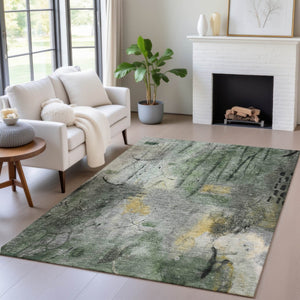HomeRoots 5' Modern Pewter and Gold Abstract Area Rug - Washable Indoor/Outdoor Design for Versatile Spaces 629732