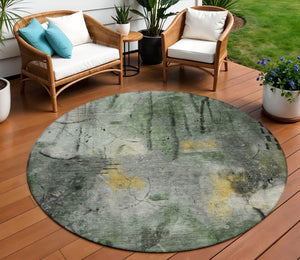 HomeRoots 8' Contemporary Pewter and Gold Round Abstract Area Rug - Washable, Stain-Resistant, Indoor/Outdoor Use 629733