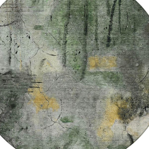 HomeRoots 8' Contemporary Pewter and Gold Round Abstract Area Rug - Washable, Stain-Resistant, Indoor/Outdoor Use 629733
