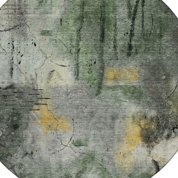 HomeRoots 8' Contemporary Pewter and Gold Round Abstract Area Rug - Washable, Stain-Resistant, Indoor/Outdoor Use 629733