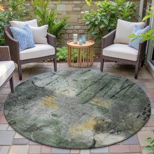 HomeRoots 8' Contemporary Pewter and Gold Round Abstract Area Rug - Washable, Stain-Resistant, Indoor/Outdoor Use 629733