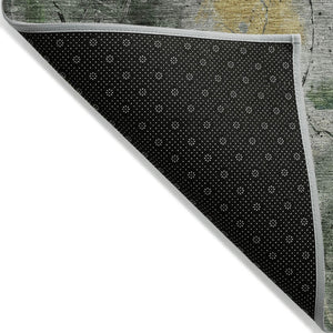HomeRoots 8' Contemporary Pewter and Gold Round Abstract Area Rug - Washable, Stain-Resistant, Indoor/Outdoor Use 629733
