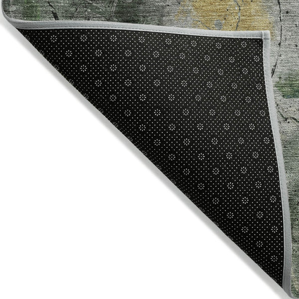 HomeRoots 8' Contemporary Pewter and Gold Round Abstract Area Rug - Washable, Stain-Resistant, Indoor/Outdoor Use 629733