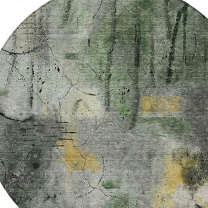 HomeRoots 8' Contemporary Pewter and Gold Round Abstract Area Rug - Washable, Stain-Resistant, Indoor/Outdoor Use 629733