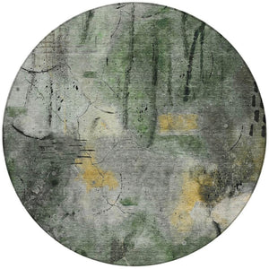 HomeRoots 8' Contemporary Pewter and Gold Round Abstract Area Rug - Washable, Stain-Resistant, Indoor/Outdoor Use 629733