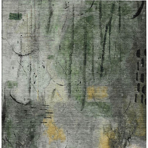 HomeRoots 9' X 12' Modern Pewter and Gold Abstract Washable Rug for Indoor/Outdoor Versatile Living Spaces 629735