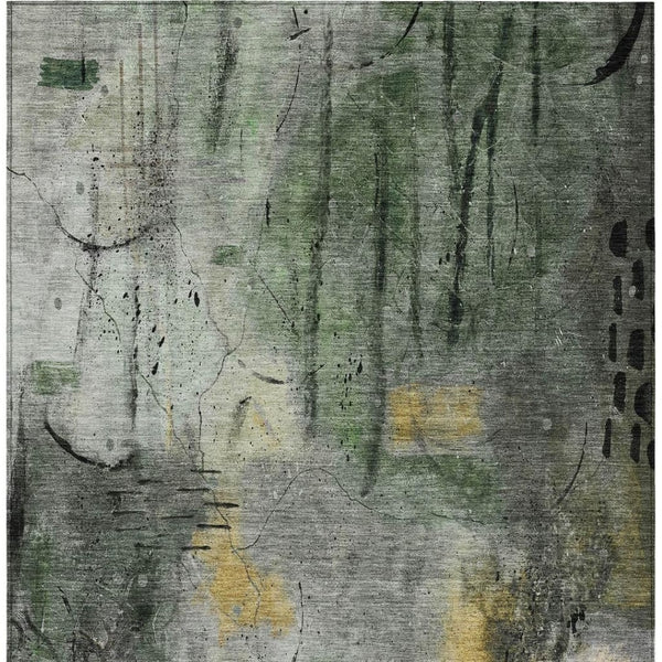 HomeRoots 9' X 12' Modern Pewter and Gold Abstract Washable Rug for Indoor/Outdoor Versatile Living Spaces 629735