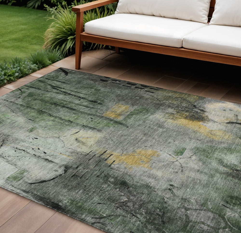 HomeRoots 10' X 14' Pewter and Gold Abstract Washable Area Rug – Stylish, Durable, Indoor/Outdoor Versatility! 629736