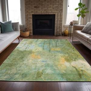 HomeRoots 5' X 8' Sage and Gold Abstract Area Rug - Stylish, Washable, Durable for Indoor & Outdoor Spaces! 629738