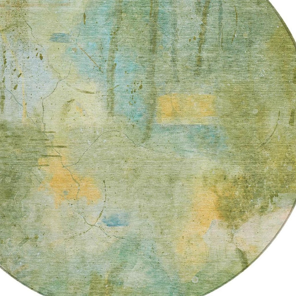 HomeRoots 8' Sage and Gold Round Abstract Area Rug – Washable, Stylish, Durable for Indoor and Outdoor Use 629739