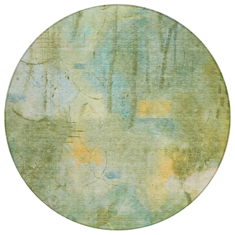 HomeRoots 8' Sage and Gold Round Abstract Area Rug – Washable, Stylish, Durable for Indoor and Outdoor Use 629739