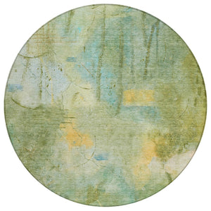 HomeRoots 8' Sage and Gold Round Abstract Area Rug – Washable, Stylish, Durable for Indoor and Outdoor Use 629739