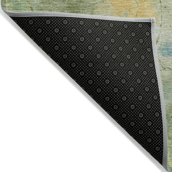 HomeRoots 8' Sage and Gold Round Abstract Area Rug – Washable, Stylish, Durable for Indoor and Outdoor Use 629739