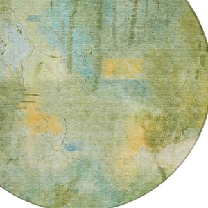 HomeRoots 8' Sage and Gold Round Abstract Area Rug – Washable, Stylish, Durable for Indoor and Outdoor Use 629739