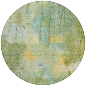 HomeRoots 8' Sage and Gold Round Abstract Area Rug – Washable, Stylish, Durable for Indoor and Outdoor Use 629739