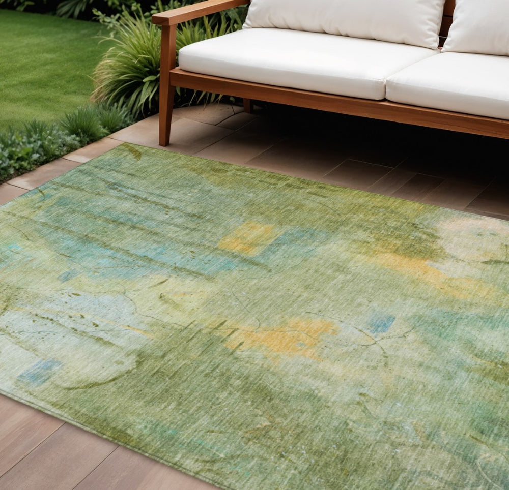 HomeRoots 8' X 10' Sage and Gold Abstract Area Rug – Washable, Durable, Stylish for Indoor and Outdoor Use 629740
