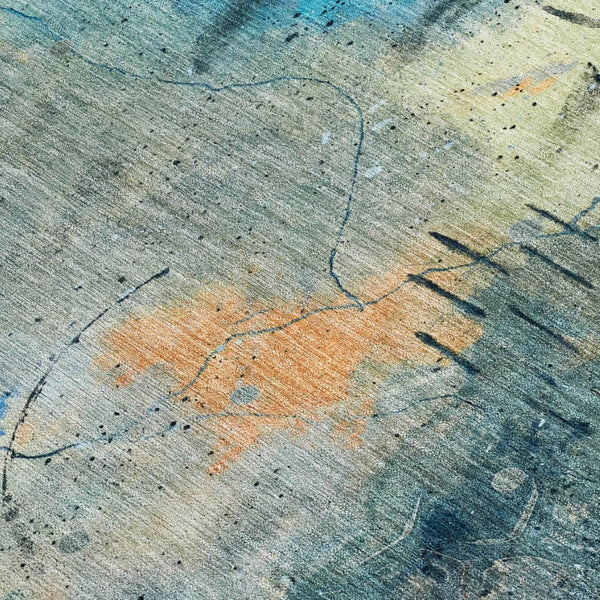 HomeRoots 5' X 8' Teal Blue & Gold Abstract Area Rug - Washable, Stain-Resistant for Indoor & Outdoor Use! 629744