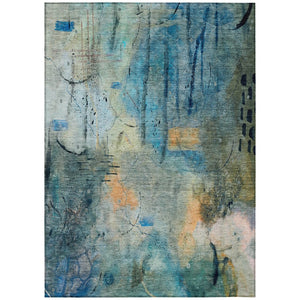 HomeRoots 5' X 8' Teal Blue & Gold Abstract Area Rug - Washable, Stain-Resistant for Indoor & Outdoor Use! 629744