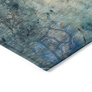 HomeRoots 5' X 8' Teal Blue & Gold Abstract Area Rug - Washable, Stain-Resistant for Indoor & Outdoor Use! 629744