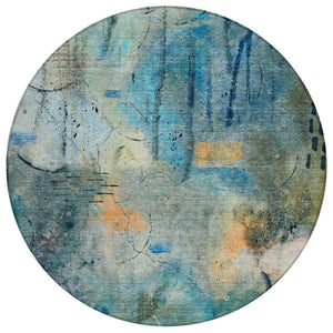 HomeRoots 8' Teal Blue and Gold Round Area Rug - Modern Abstract Design for Indoor & Outdoor Durability 629745