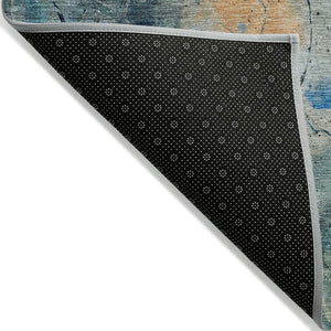 HomeRoots 8' Teal Blue and Gold Round Area Rug - Modern Abstract Design for Indoor & Outdoor Durability 629745