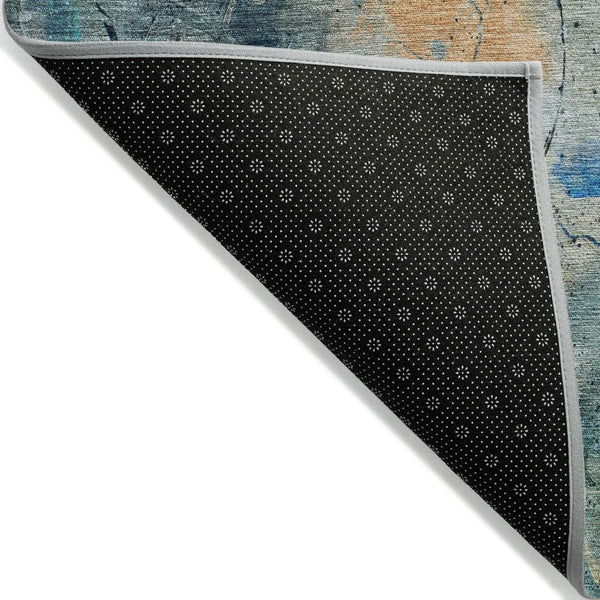 HomeRoots 8' Teal Blue and Gold Round Area Rug - Modern Abstract Design for Indoor & Outdoor Durability 629745