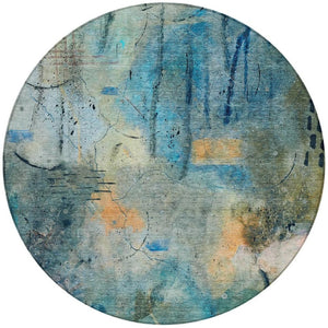 HomeRoots 8' Teal Blue and Gold Round Area Rug - Modern Abstract Design for Indoor & Outdoor Durability 629745