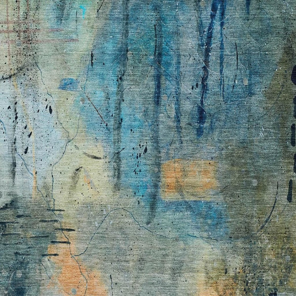 HomeRoots 8' X 10' Teal Blue and Gold Washable Area Rug - Modern Abstract Design for Indoor & Outdoor Use 629746