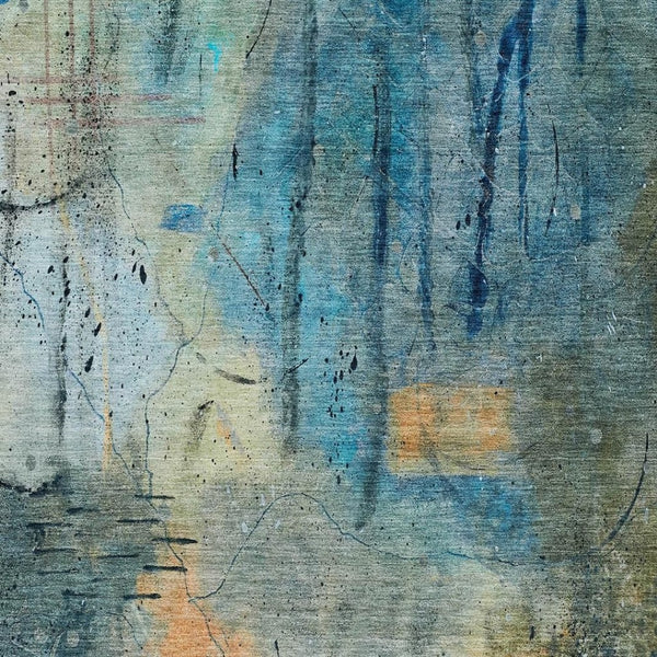 HomeRoots 10' Teal Blue & Gold Abstract Washable Area Rug - Durable Indoor/Outdoor Style for High-Traffic Spaces 629748