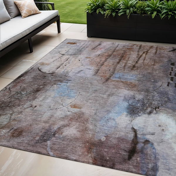 HomeRoots 5' X 8' Stylish Taupe and Brown Abstract Washable Area Rug for Indoor Outdoor Durability & Comfort 629750