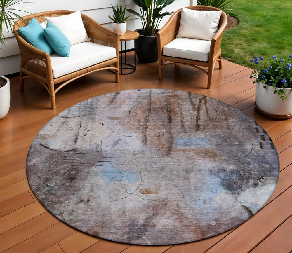 HomeRoots 8' Taupe and Brown Round Area Rug - Stylish, Washable, Durable for Indoor & Outdoor Spaces, Modern Design 629751