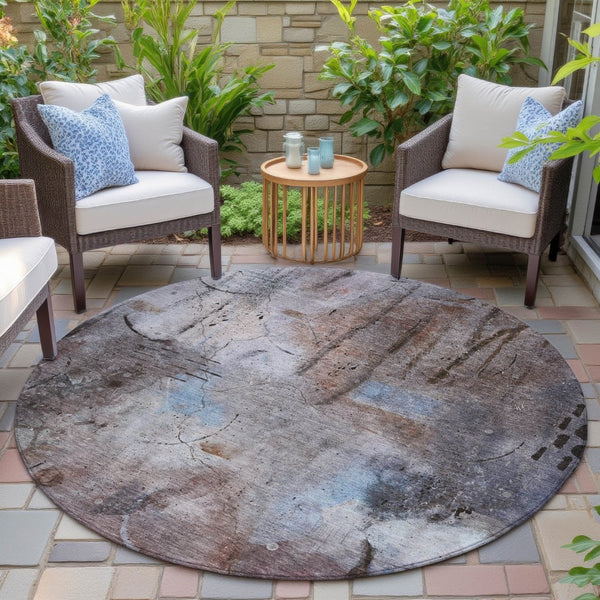 HomeRoots 8' Taupe and Brown Round Area Rug - Stylish, Washable, Durable for Indoor & Outdoor Spaces, Modern Design 629751