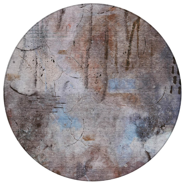 HomeRoots 8' Taupe and Brown Round Area Rug - Stylish, Washable, Durable for Indoor & Outdoor Spaces, Modern Design 629751