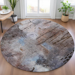 HomeRoots 8' Taupe and Brown Round Area Rug - Stylish, Washable, Durable for Indoor & Outdoor Spaces, Modern Design 629751