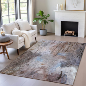 HomeRoots 8' X 10' Taupe and Brown Abstract Washable Area Rug - Versatile Indoor/Outdoor Style for Any Space! 629752