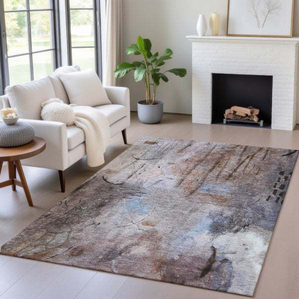 HomeRoots 8' X 10' Taupe and Brown Abstract Washable Area Rug - Versatile Indoor/Outdoor Style for Any Space! 629752