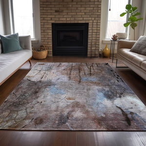 HomeRoots 8' X 10' Taupe and Brown Abstract Washable Area Rug - Versatile Indoor/Outdoor Style for Any Space! 629752