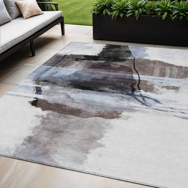 HomeRoots 5' X 8' Brown and Ivory Abstract Area Rug - Durable, Washable Design for Indoor & Outdoor Spaces 629756