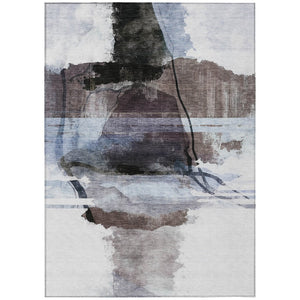 HomeRoots 5' X 8' Brown and Ivory Abstract Area Rug - Durable, Washable Design for Indoor & Outdoor Spaces 629756