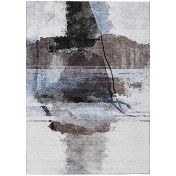 HomeRoots 5' X 8' Brown and Ivory Abstract Area Rug - Durable, Washable Design for Indoor & Outdoor Spaces 629756