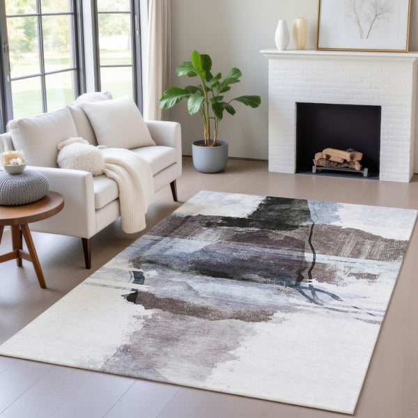 HomeRoots 5' X 8' Brown and Ivory Abstract Area Rug - Durable, Washable Design for Indoor & Outdoor Spaces 629756