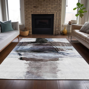 HomeRoots 5' X 8' Brown and Ivory Abstract Area Rug - Durable, Washable Design for Indoor & Outdoor Spaces 629756