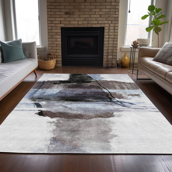 HomeRoots 5' X 8' Brown and Ivory Abstract Area Rug - Durable, Washable Design for Indoor & Outdoor Spaces 629756