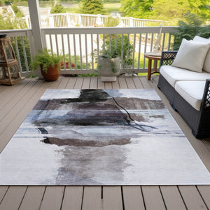 HomeRoots 5' X 8' Brown and Ivory Abstract Area Rug - Durable, Washable Design for Indoor & Outdoor Spaces 629756