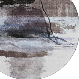 HomeRoots 8' Round Abstract Area Rug in Brown & Ivory – Stylish, Washable, Durable for Indoor & Outdoor Use! 629757